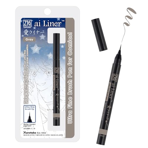 Zig Kuretake ai Liner, Ultra fine Brush tip pen, GRAY, Perfect for Delicate Expressions in illustration, calligraphy,Manga, lettering, Sketch, Made in Japan