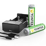 YONTEX [2 Pack] 3.7V 3600mAh 18650 Lithium Rechargeable Batteries with 1 USB 2-Bay Battery Charger and 1 Storage Case of Batteries [ More Power, Lighter Life ]