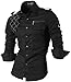 jeansian Men's Slim Long Sleeves Casual Button Down Dress Shirt 8371 Black XXL