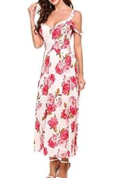 Vestido largo con estampado floral Boho Spaghetti Straps Casual de mujer de Zeagoo