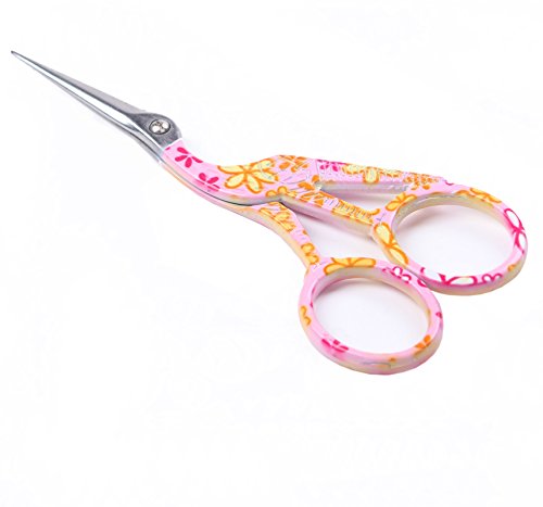 BIHRTC 4.5" Stainless Steel Sharp Tip Classic Stork Scissors Crane Design Sewing Scissors DIY Tools Dressmaker Shears Scissors for Embroidery, Craft, Needle Work, Art Work & Everyday Use (Pink)