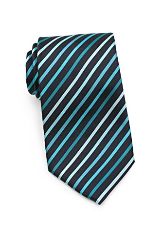 Bows-N-Ties Men's Necktie Stripe Multi-color Microfiber Satin Tie 3.25 Inches (Black, Aqua, Teal)