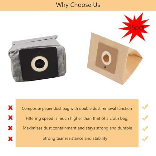 15 Vacuum Cleaner Bags Compatible with Rowenta ZR003901 Moulinex City Space and Moulinex Mini Space and Accessimo Vacuum Cleaner