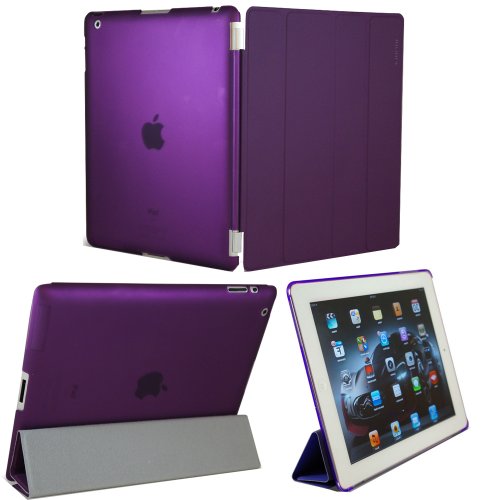 KHOMO Â® DUAL CASE Purple Cover FRONT + Purple Crystal Rubberized Back Protector for Apple iPad 2 , iPad 3 & iPad 4 (The new iPad HD)