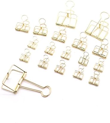 MAISHO 18 Pcs Gold Wire Binder Clips Assorted Sizes Simple Metal Long Tail Clip Office Supplies (3 Large , 5 Medium, 10 Small)