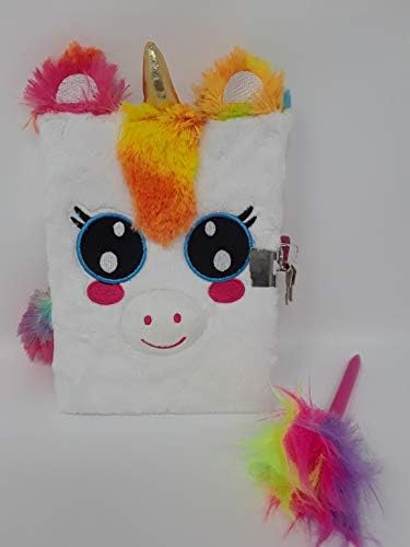 Di Supplies Girls, Boys, Kids Indoor Play Fuzzy Journal with Lock, Key,Fuzzy Pen and Sticker Sheet (Bonus Unicorn Lipgloss) 7.5" Plush Unicorn Diary