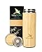 Bamboo Tumbler with Tea Infuser Bottle Loose Leaf Strainer – Advanced Double Insulated Stainless Steel Travel Thermos - Best Gift for Tea Lovers - Leak-Proof Hot Coffee Mug, Fruit Water Bottle (14 oz)