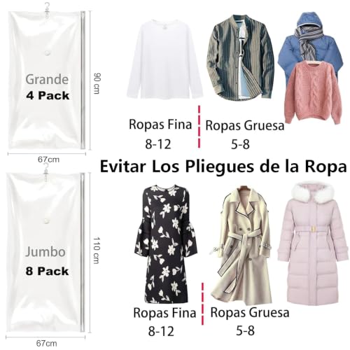 12 Pack Bolsas de Almacenamiento al Vacío Grande - Con Eléctrica Bomba, Bolsas al Vacio Ropa Reutilizables, Bolsas al Vacío Ropa de Colgantes para Colgar, Vacuum Storage Bags, Bolsa de Almacenamiento