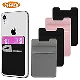SHANSHUI Card Holder for Back of Phone, Double Stretchy Lycra 3-m Adhesive Phone Wallet Stick on Credit Card Holder Pocket Pouch for iPhone and Most Smartphones (MultiColors-5Pack)