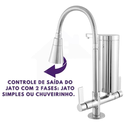 Torneira Cozinha Bancada Com Filtro Slim Flexível Gourmet Cromada Dupla Função Metal Abs