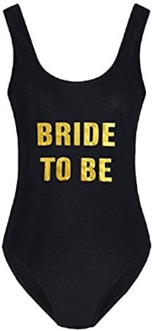 MNLYBABY Women's Letter Print One Piece Monokini Bikini High Cut Backless Swimsuit