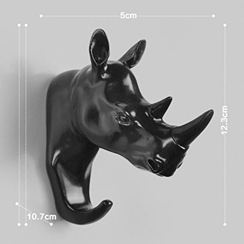 Creative Wall Decorations Animal Head Shaped Single Wall Hook / Hanger Resin Material for Hanging Clothes Coat Hats Keys Bags Purse Towels (Black Rhino)