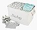 Storage Basket for Nursery, Baby girl or boy, White Canvas fabric Storage Bin with Gray Embroidering. Perfect as Nursery Organizer and Storage, Decorative storage box. Great Baby Shower Basket idea.