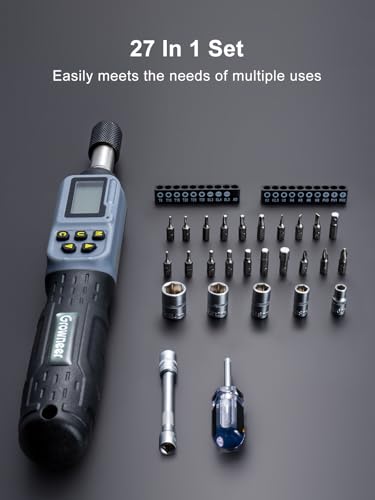 GROWNEER Digital Torque Screwdriver, 2.66-53.1 in-lbs/0.3-6 Nm, 1/4'' Drive Inch Pound Torque Screwdriver Electrician with Buzzer & LED Indicator, 27 in 1 Set