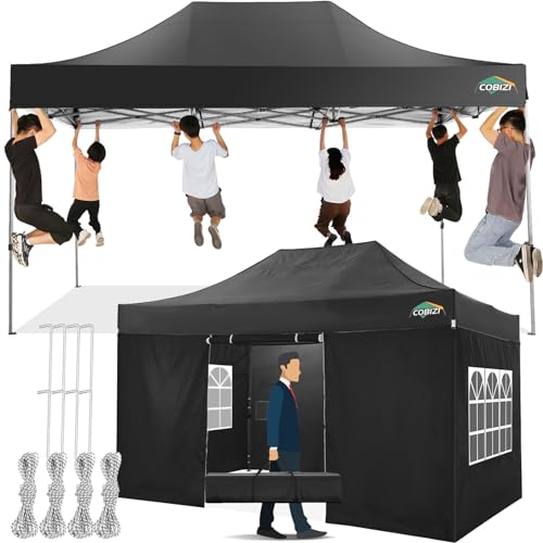 COBIZI Pavillon 3x4,5 Wasserdicht Stabil Winterfest mit Seitenwand,Schwarz