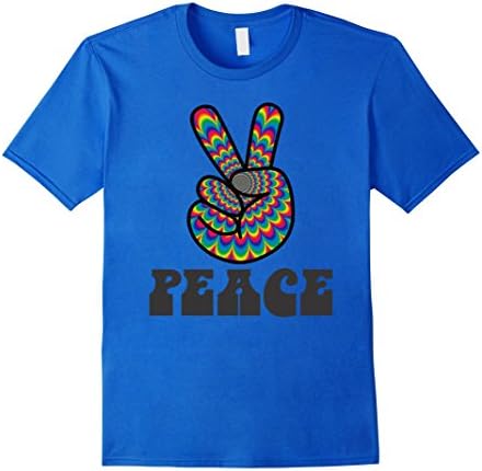 Mens FINGER PEACE SIGN PSYCHEDELIC HIPPIE VINTAGE SITDOWN T-SHIRT Large Royal Blue