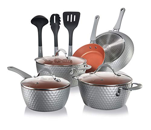 NutriChef-Nonstick-Cookware-Excilon-Home-Kitchen-Ware-Pots-Pan-Set-with-Saucepan-Frying-Pans-Cooking-Pots-Lids-Utensil-PTFEPFOAPFOS-free-11-Pcs-Gray