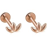 Niaspi 16G Stainless Steel Flower Flat Back Cartilage Stud Earrings Lip Rings Labret Monroe Studs Internally Threaded Conch Helix Tragus Earrings Studs Medusa Piercing Jewelry