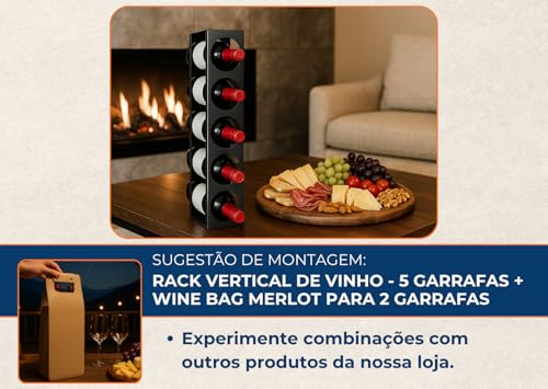 Rack Suporte Vertical de Vinho 5 Garrafas Preto TLPRO - Praticidade e Elegância