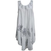 Mogul Women's Dress Elephant Print Sleeveless White Cover Up Gift Idea