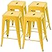 Furmax 24 Inches Metal Bar Stools Bar Height High Backless Stools Indoor Outdoor Stackable Kitchen Stools Set of 4 (Yellow)
