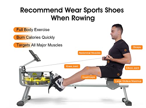 STAR POWER Water Rowing Machine 335LB Weight Capacity - Water Rower for Home Use with LCD Monitor, Tablet Holder, Adjustable Non-Slip Pedals and Comfortable Seat Cushion