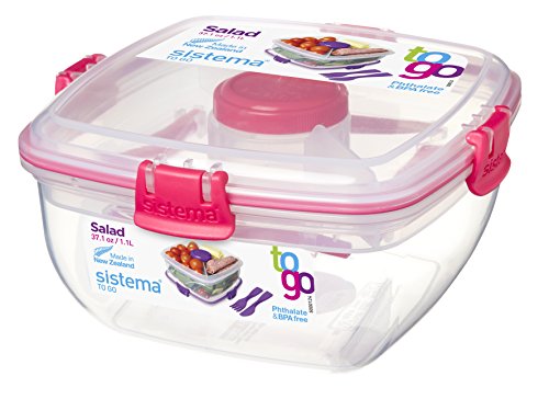 Sistema To Go Collection Salad to Go Food Storage Container, 37 oz, Pink Sistema To Go Collection Salad to Go Food Storage Container, 37 oz, Pink