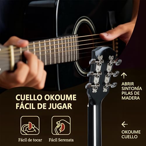 38 inch Electroacústica Guitarra Folk Para Diestros Regalos De Cumpleaños/Regalos De Navidad Con Equalizador, Afinadores, Correas,Cuerdas Para Instrumentos,Plumillas, Abrazadera Triangular Etc.