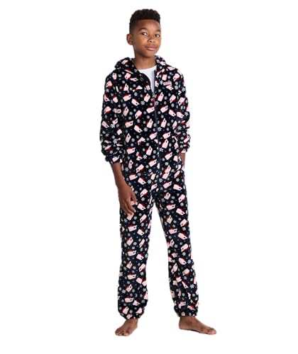 vineyard vines Boys' Hooded High-Pile One-Piece Pajamas, Santa Whale Navy, 6