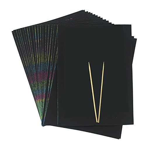 Wartoon 20 Sheets Rainbow Scratch Art Paper Magic Painting Papers Scratch Boards with 2 Pieces Wooden Stylus Sticks 6 Painting Rulers