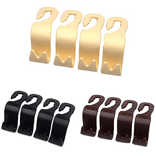 Follicomfy Car Headrest Hanger Auto Universal Organizer Back Seat Storage Hooks (Set of 4,Brown) - Thumbnail 5