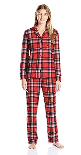 Carole Hochman Women's Packaged Notch Collar Microfleece Pajama Set, Heavy Twill Plaid, S