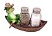 Croak Creek Canoe Resin Frog in Canoe Figurine with Glass Salt and Pepper Shaker Set Holder, 7 Inch
