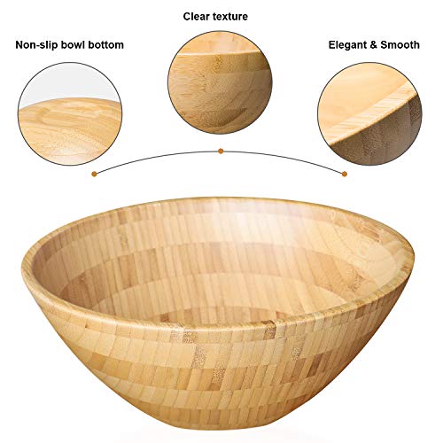 Bamboo Wood Salad Bowl, 10 Inch Large Serving Bowl for Fruits or Salads