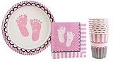 Maven Gifts: Its a Girl! Baby Shower 3-Pack Bundle  Baby Sweet Feet Pink Express  7 Plates, 9 oz. Cups, and Napkins for 8 Guests  Perfect for a Shower or Gender Reveal