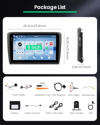 Roinvou 4G+64G Radio Android 15 para Seat Ibiza 2016 2017 Incell Screen Carplay Android Auto, 9 Pulgadas Pantalla Táctil Estéreo Radio con GPS Bluetooth EQ WiFi RDS FM SWC Cámara Trasera