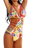 FIYOTE Women Sexy Straps Hollow out Printing Teddy Swimwear One Piece