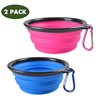 Popetz Collapsible Pet Bowl, Portable Dog Travel Bowls for Small and Medium Dogs and Cats, 13 oz (Small, Pink & Blue)