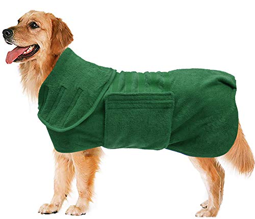 Geyecete Dog Drying Coat - Absorbent Microfibre Bathrobe for Fast Drying Pets - Super Absorbent Bath Robe for Dogs and Cats - Green - Size S — image 1
