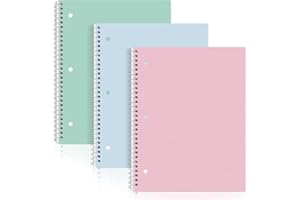 Aesthetic Spiral Notebook 3 Pack - 1-Subject College Ruled Paper, 8" x 10-1/2", 70 Sheets per Notebook, Hardcover 3 Hole Past