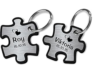 TH-Design Wunderschöner Partner Puzzle Schlüsselanhänger Acryl Silber oder Gold inkl. Gravur Wunschname