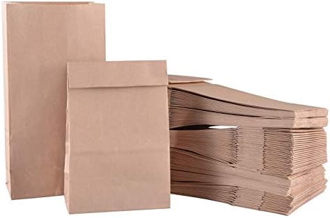 Brown Kraft Paper Bag, Storage Flat Bottom Bag, GreaseProof Lunch Take Away Pack for Grocery Fruit Sandwich Hamburger Snack Bread Recyclable and Biodegradable 20pcs (Oil Proof 7.1x4.3x12.6")