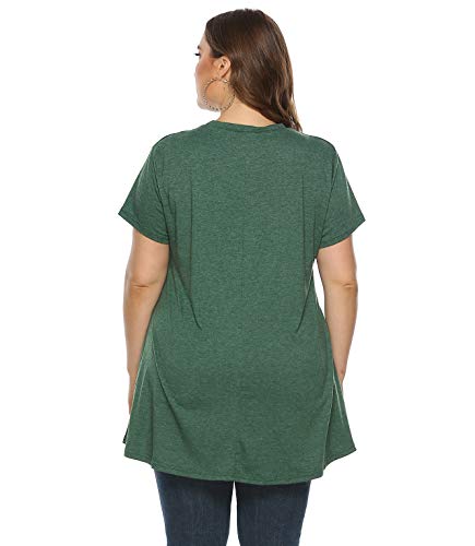 Weilim Women\'s Plus Size XL-4XL Lace Short Sleeve Tunic Tops Casual Round Neck Top Blouses Green 14 Plus