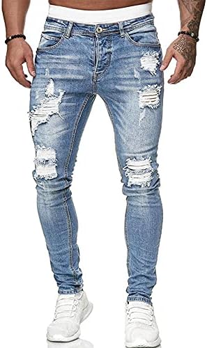 Men Ripped Hole Jeans Denim Pants 