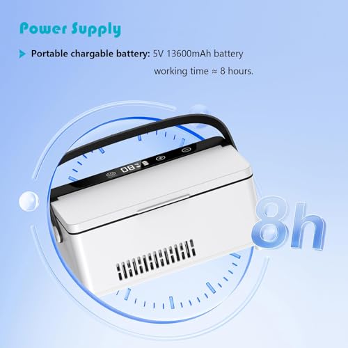 SOUNDCOUS Portable Insulin Cooler Refrigerated Box with Handle 2~8°C Keep Cooling with LED Display, Travel Medical Cooler Box with Handle for Car, Travel, Home, 1 Battery