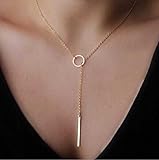 Aukmla Gold Y Lariat Chain Circle Bar Necklace Jewelry Choker for Women and Girls (Gold)
