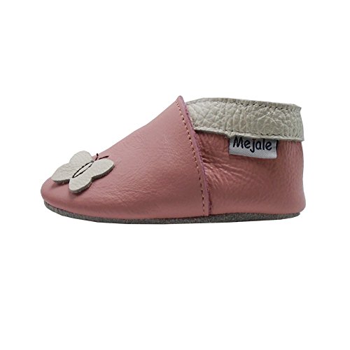 Mejale Baby Shoes Soft Sole Leather Moccasins Cartoon Butterfly Infant Toddler First Walker Slippers (6-7 US Toddler/12-18 Mo./5.5 In, Pink, butterfly)