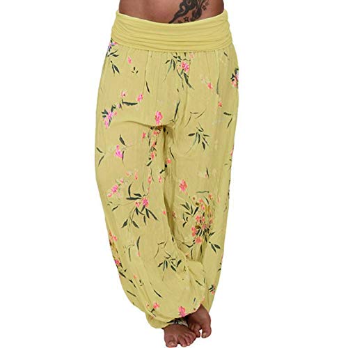 ZEFOTIM Women Plus Size Print Loose Casual Elastic Pants Cropped Full Length Trousers (XL,A-Yellow)