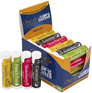 Chap Lip SPF 15 Sunscreen Lip Balm - 24 pack - Premium lip balm with Vitamin E, Beeswax, Extra Virgin Olive Oil, and Hemp Seed Oil - 4 assorted flavors - UVA/UVB Broad Spectrum