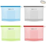 Reusable Silicone Food Preservation Bags, Food Savers, FDA & SGS Food Grade Silicone For Hot Cooking, Freezing, Snack Packing & Sous Vide Cooking. Airtight & Leak-Proof. 4 PCS, 4 Colors (Small Size)